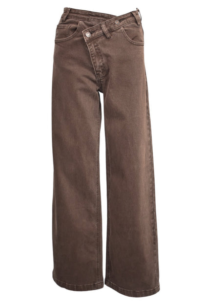 Womens Brown Overlap Dad Fit Jeans