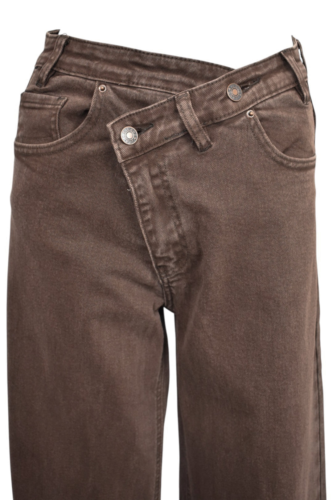 Womens Brown Overlap Dad Fit Jeans