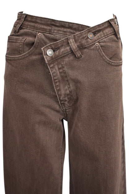 Womens Brown Overlap Dad Fit Jeans