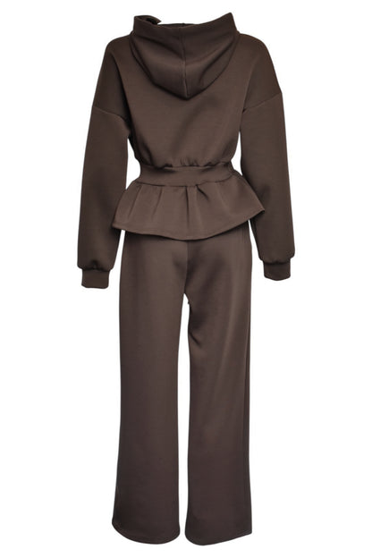 Brown Peplum Jacket & Wide Leg Trousers Loungesuits