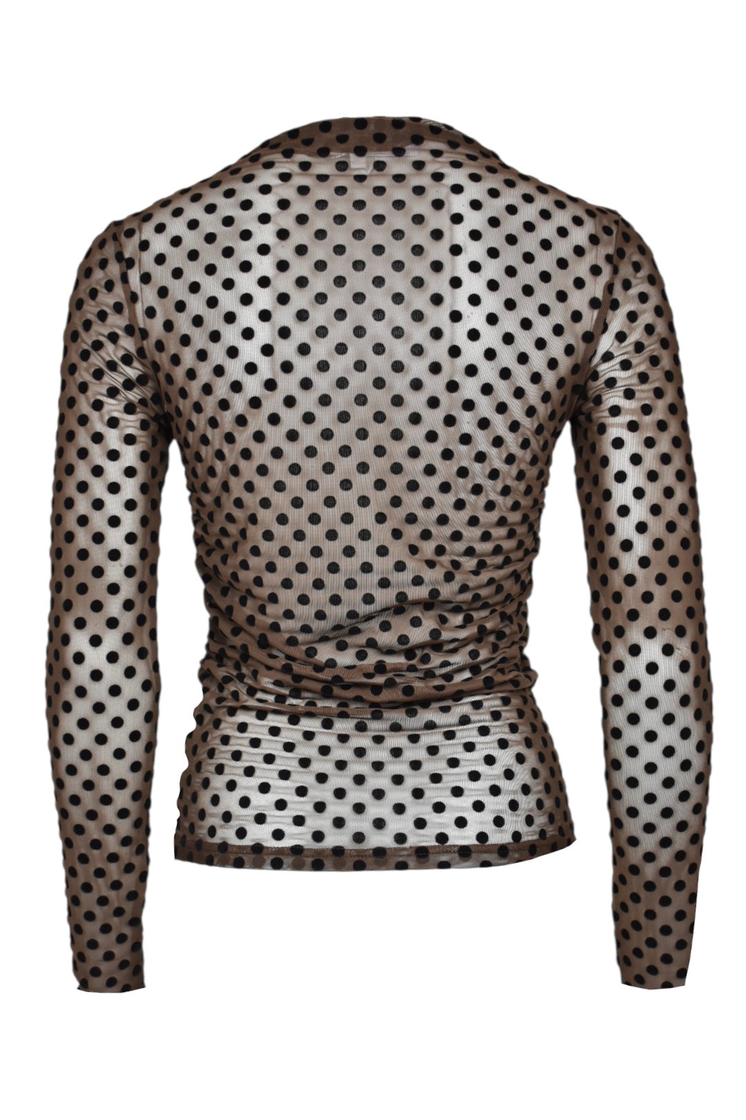 Womens Brown Polka Dot Ruched Sheer Top