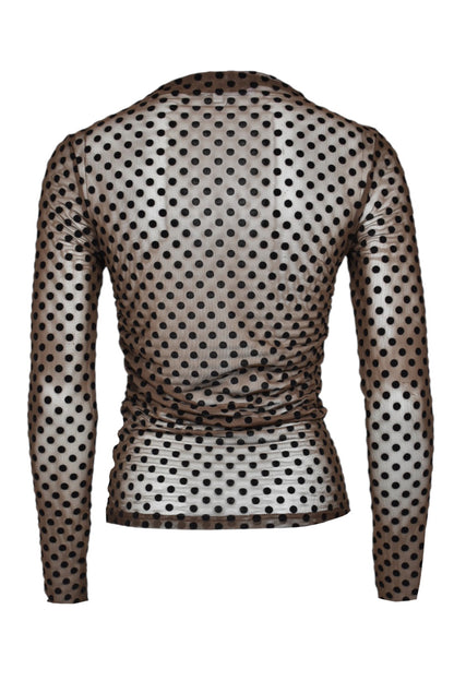 Womens Brown Polka Dot Ruched Sheer Top