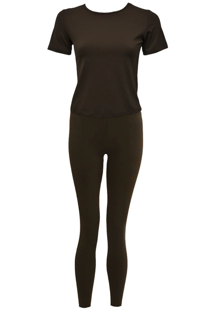 Brown Short Sleeve Top & Leggings Active Set