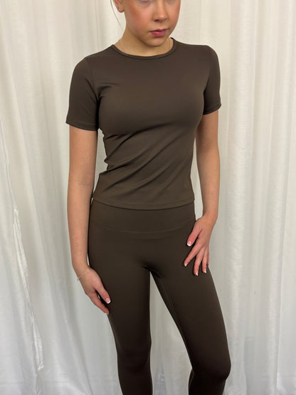 Brown Short Sleeve Top & Leggings Active Set