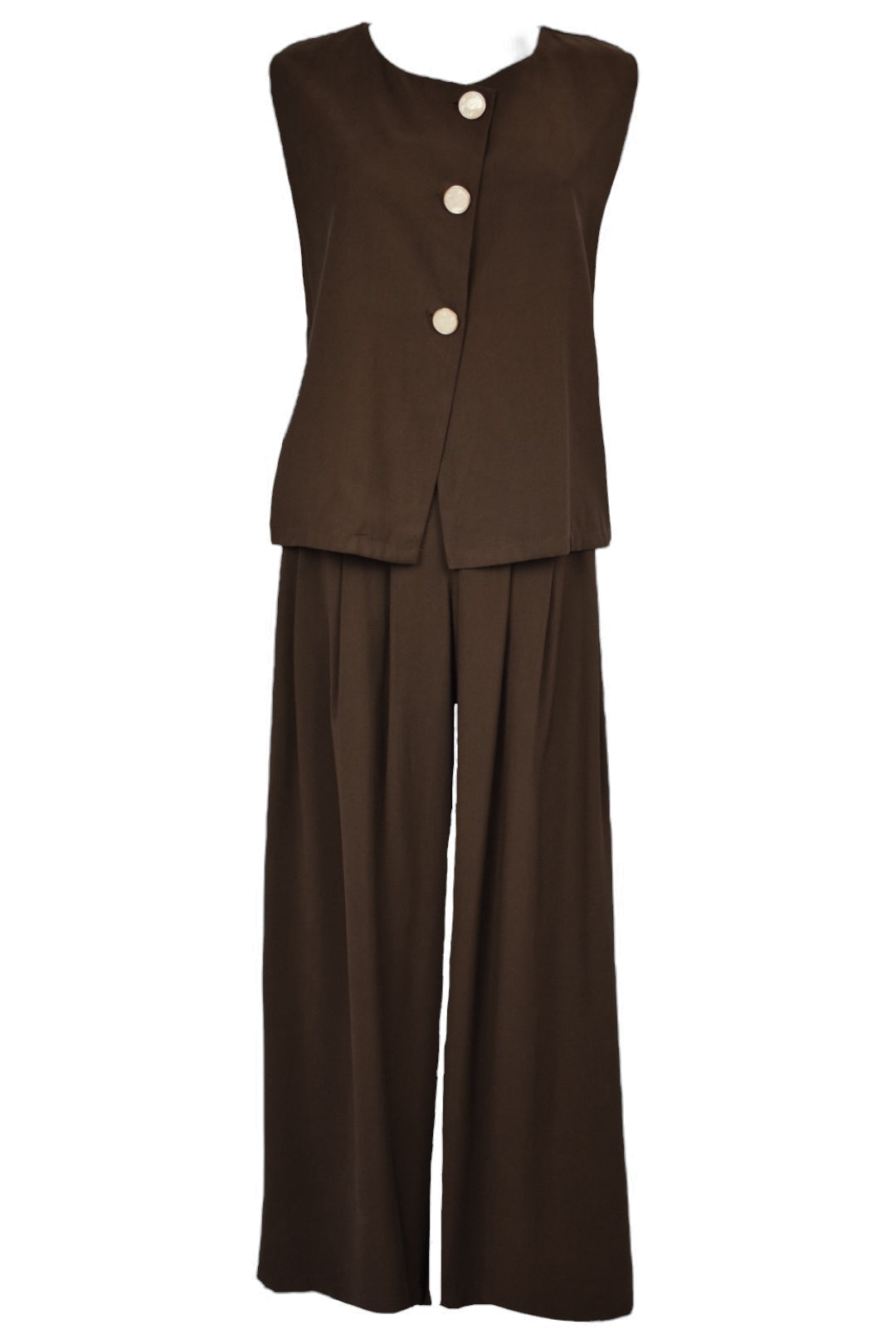 Brown Waistcoat & Wide Leg Trousers Co-ord
