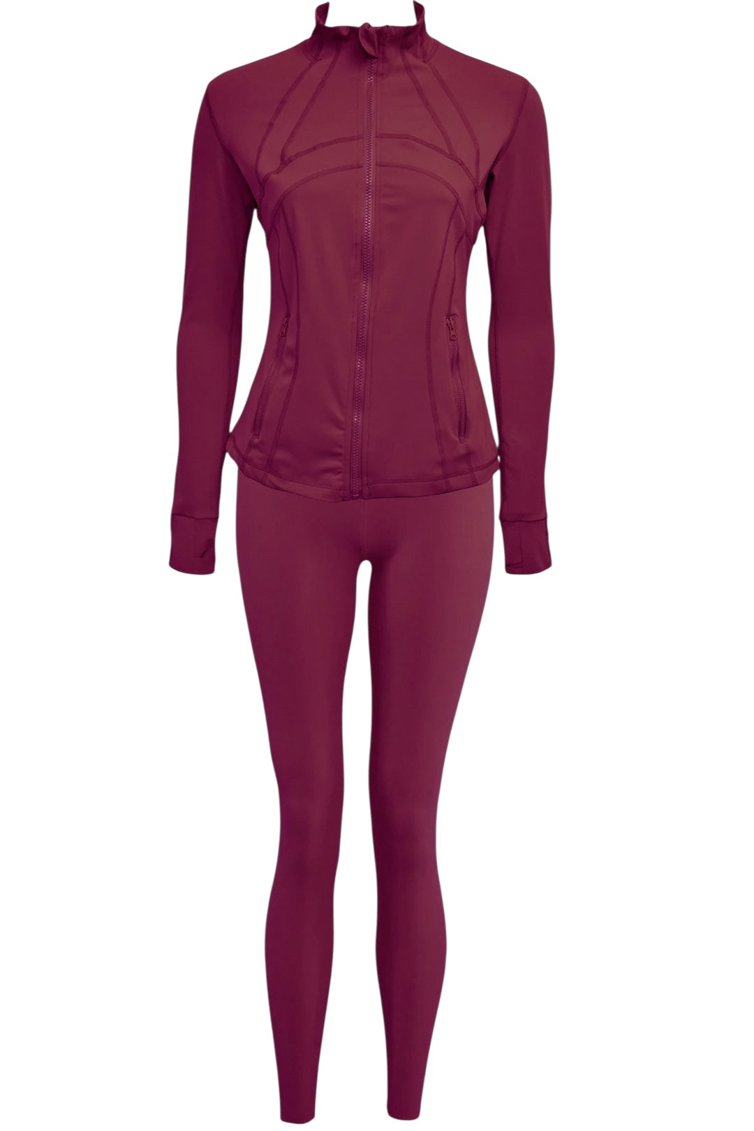 Burgundy Active Leggings & Zip Up Jacket Set