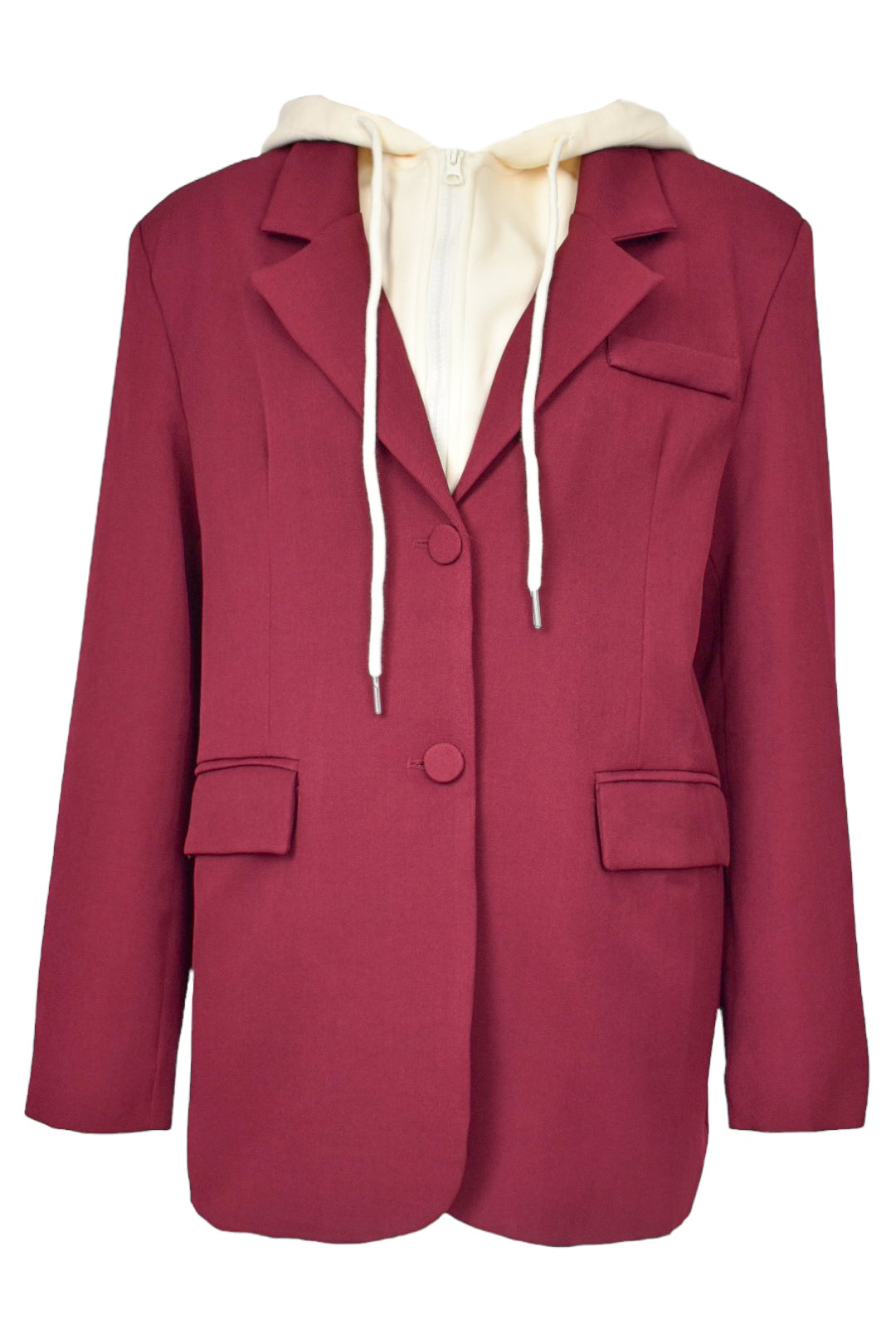 Burgundy & Cream Hooded Blazer
