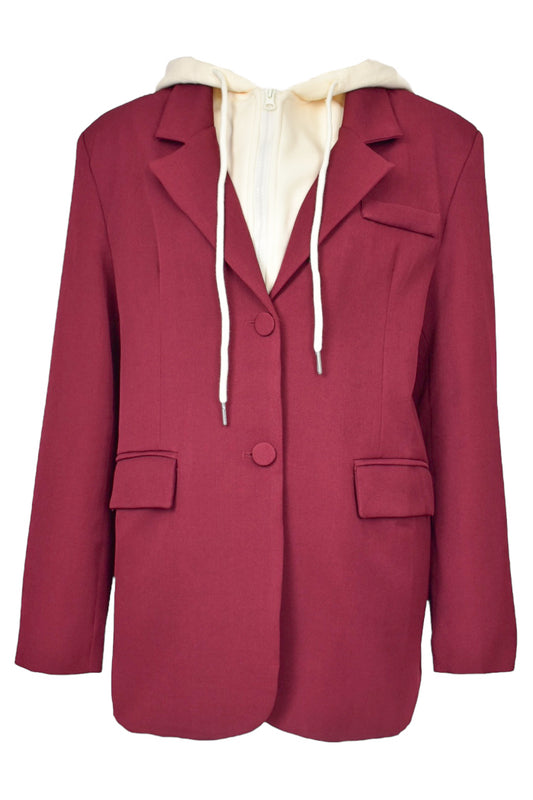 Burgundy & Cream Hooded Blazer