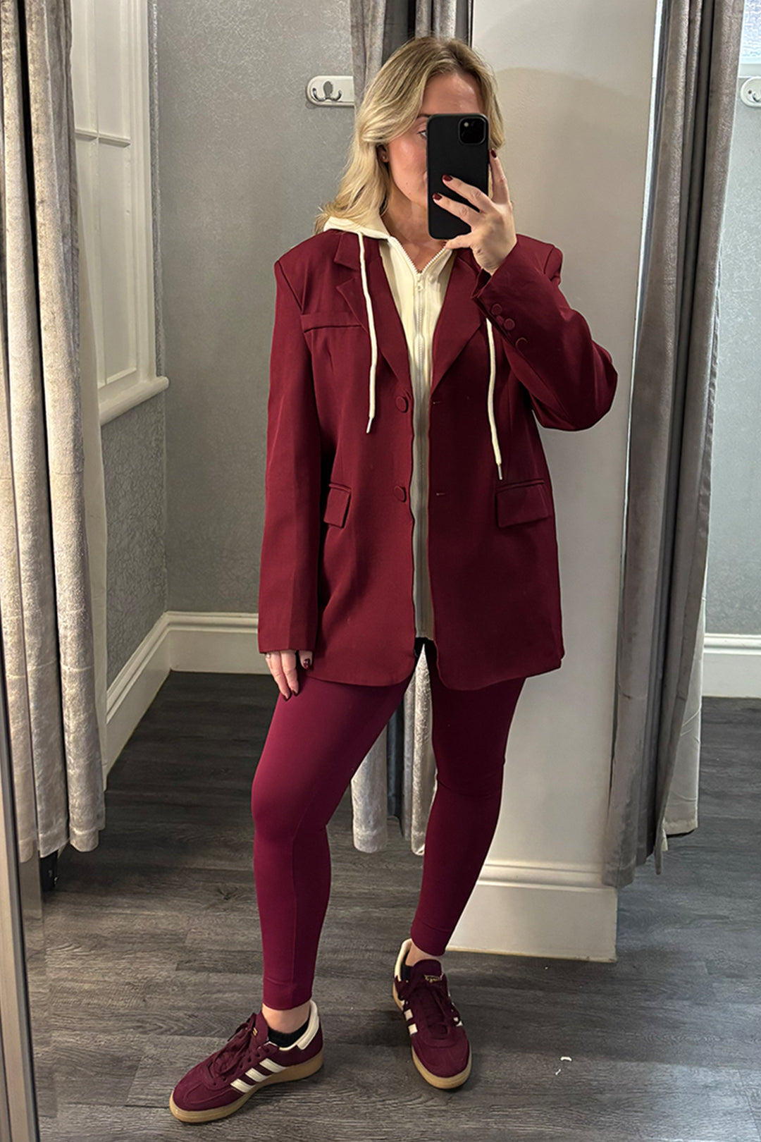 Burgundy & Cream Hooded Blazer