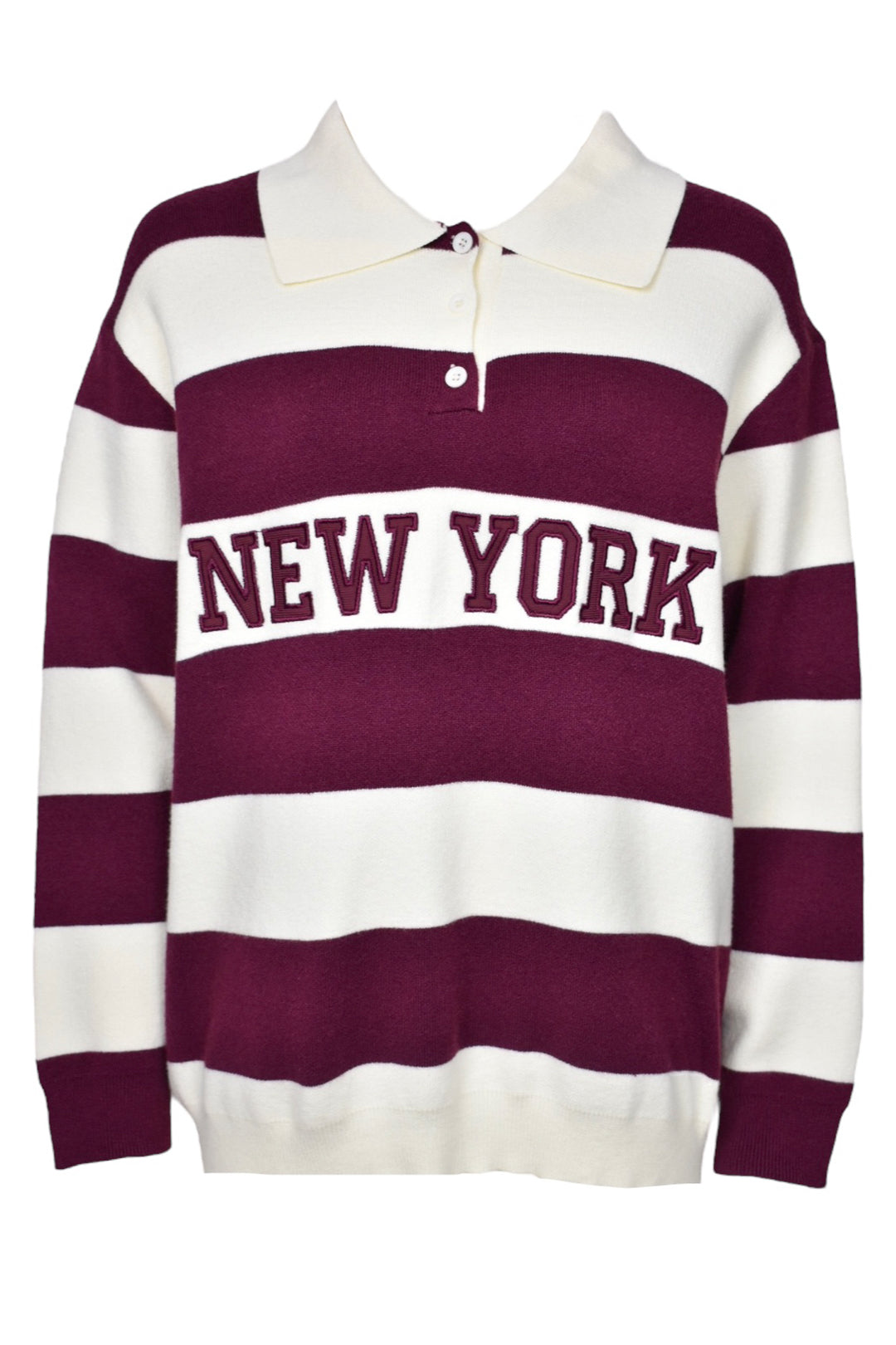 Womens Burgundy & Cream NEW YORK Striped Collared Jumper