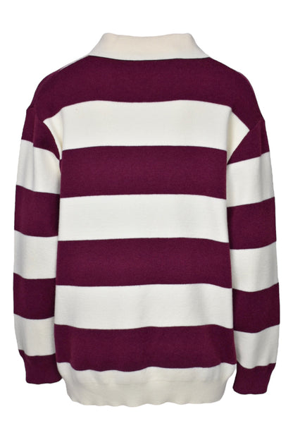 Womens Burgundy & Cream NEW YORK Striped Collared Jumper