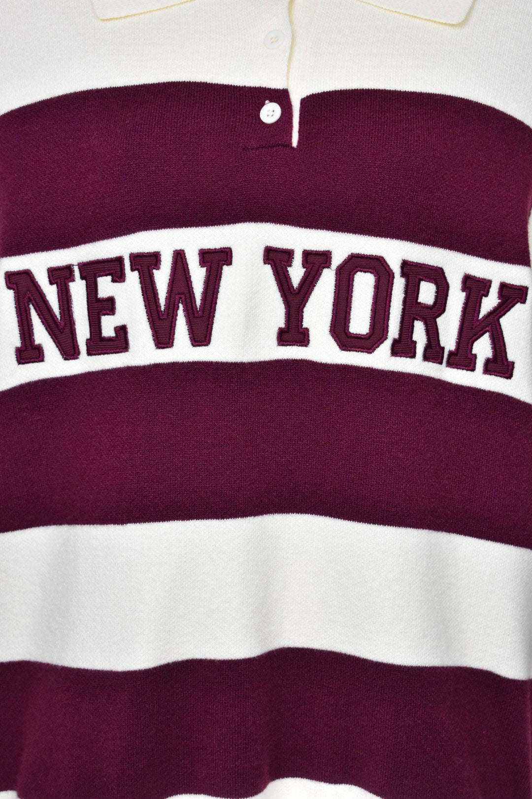 Womens Burgundy & Cream NEW YORK Striped Collared Jumper
