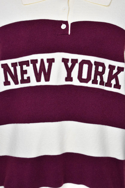 Womens Burgundy & Cream NEW YORK Striped Collared Jumper