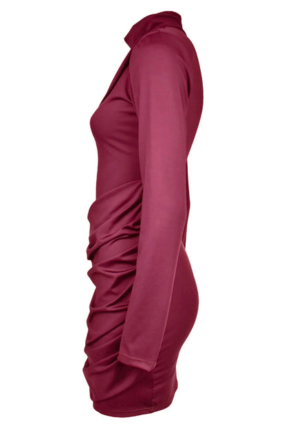 Womens Burgundy Drape & Sash Dress 