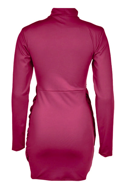 Womens Burgundy Drape & Sash Dress 