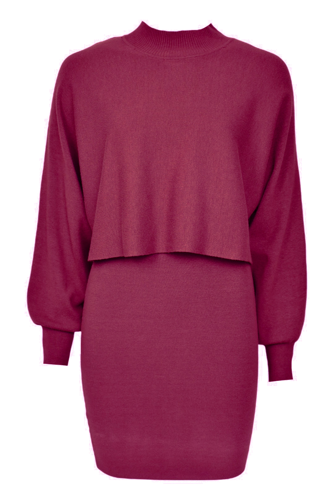 Womens Burgundy Knitted Jumper & Dress Co-ord 