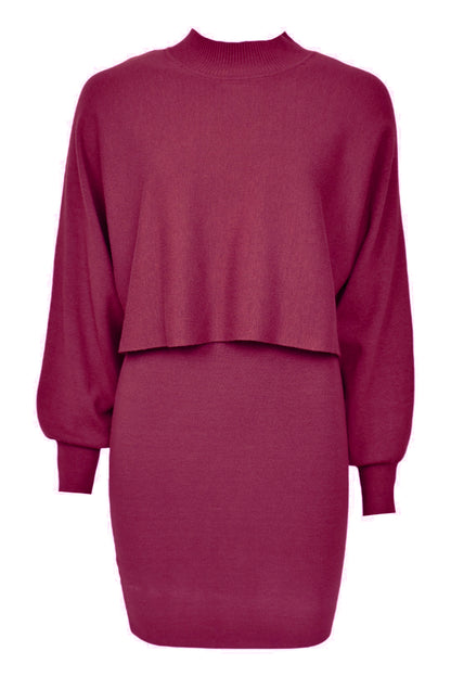 Womens Burgundy Knitted Jumper & Dress Co-ord 