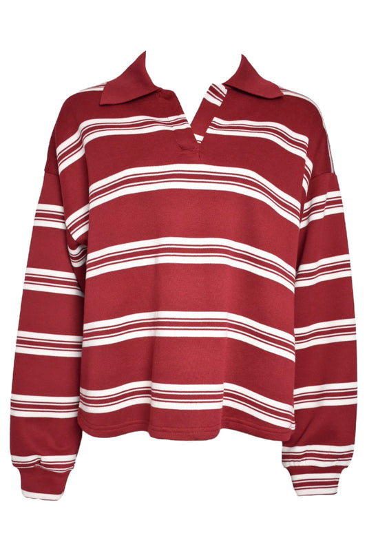 Womens Burgundy Striped Rugby Top