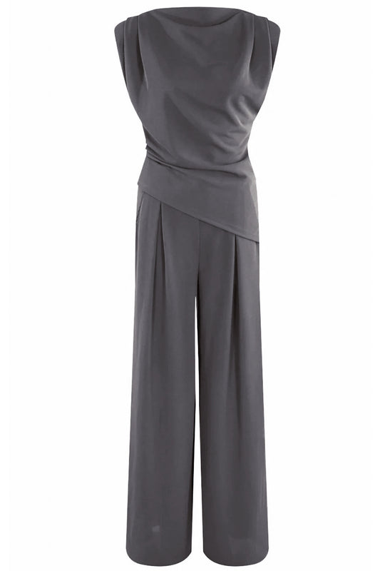 Charcoal Asymmetric Ruched Top & Wide Leg Trousers Co-ord