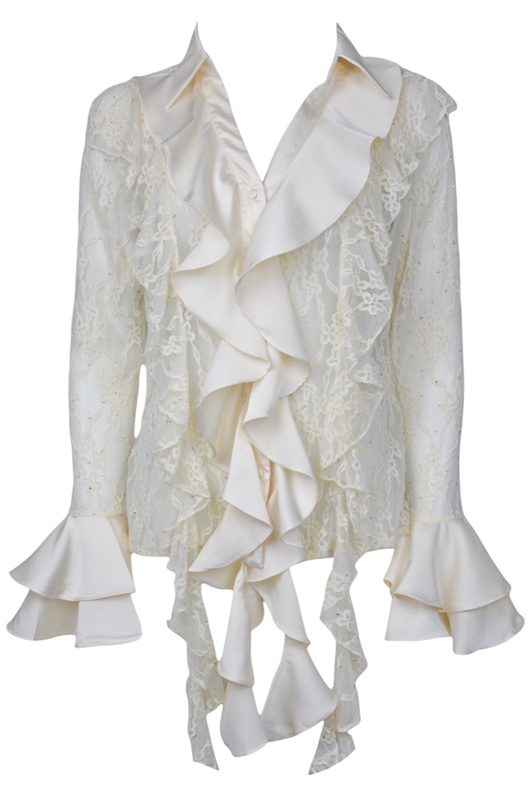 Womens Cream Lace & Satin Frill Shirt