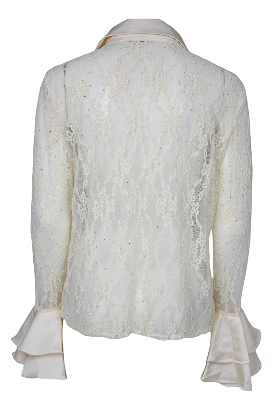 Womens Cream Lace & Satin Frill Shirt