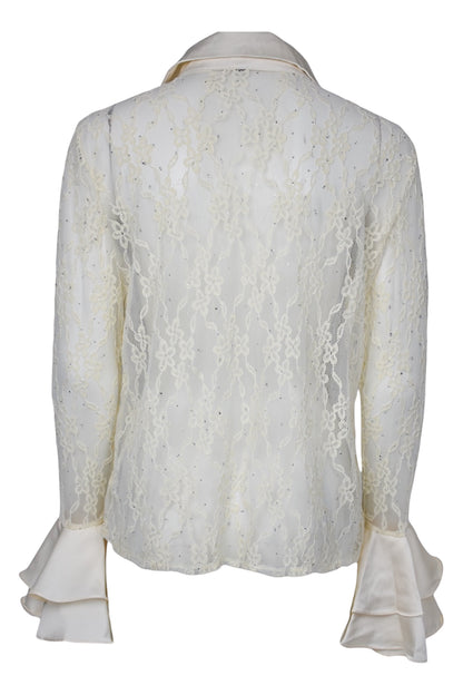 Womens Cream Lace & Satin Frill Shirt