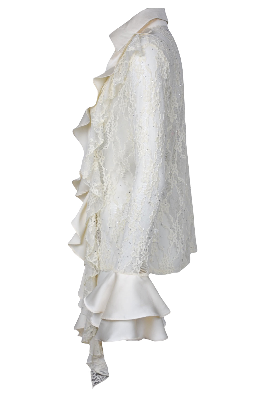 Womens Cream Lace & Satin Frill Shirt