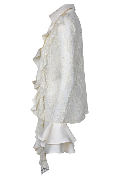 Womens Cream Lace & Satin Frill Shirt