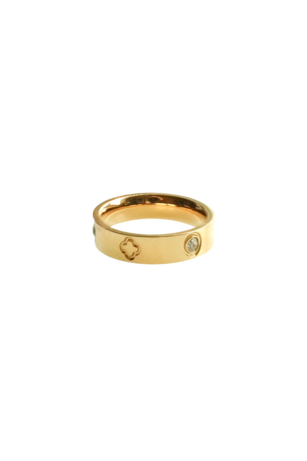 Womens Gold Clover Band Ring