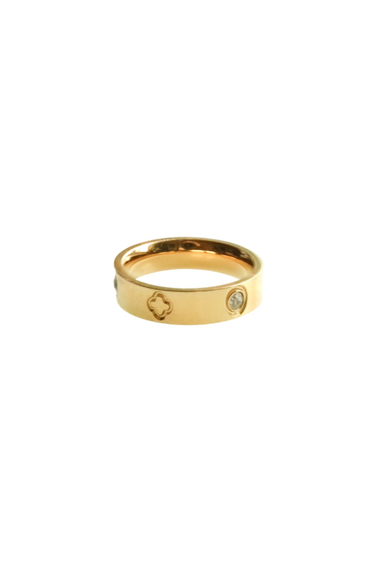Womens Gold Clover Band Ring