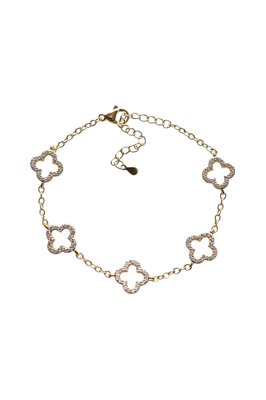 Gold Diamante Cut Out Clover Bracelet