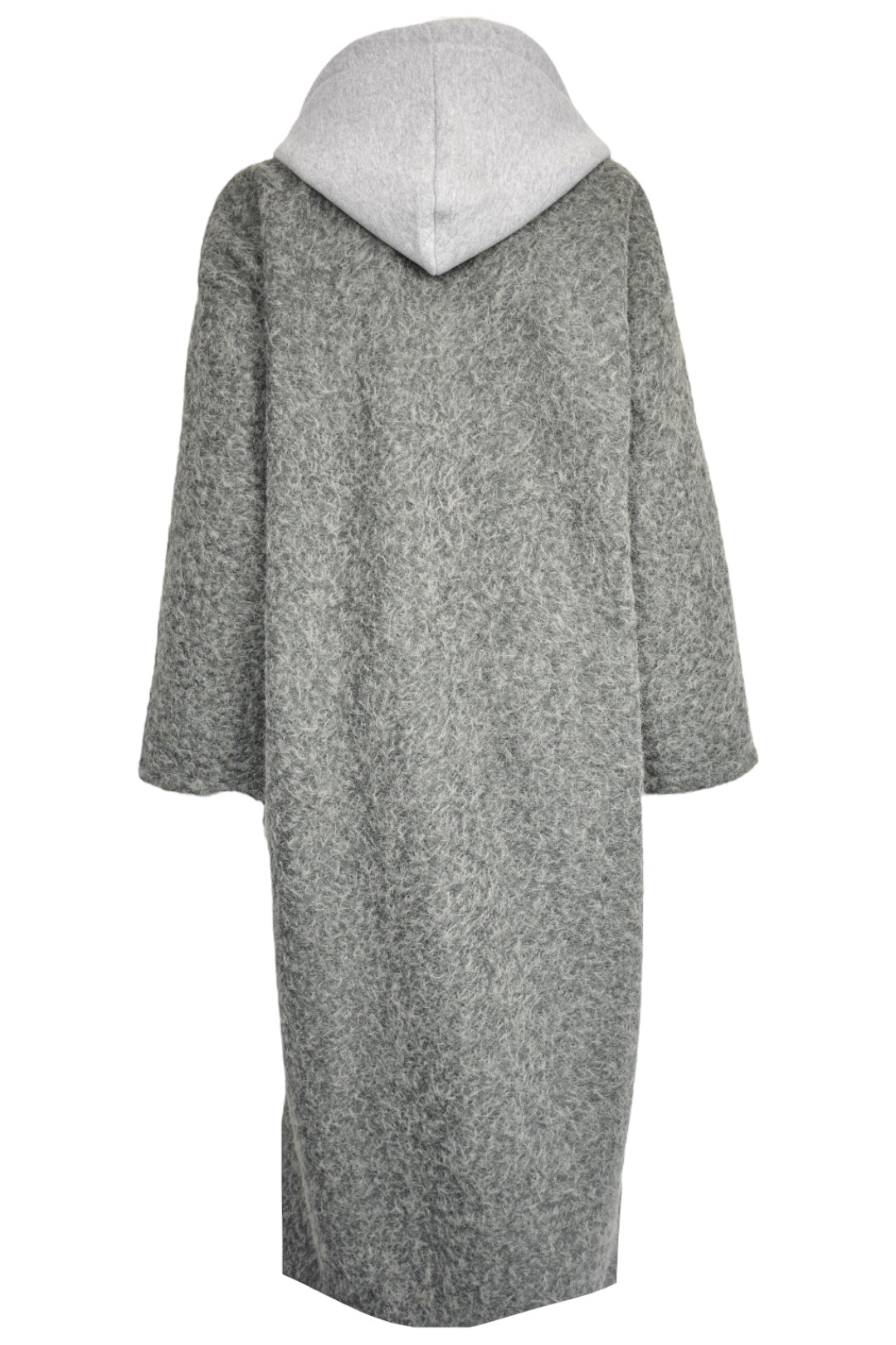 Womens Grey Hooded Woollen Duster Coat
