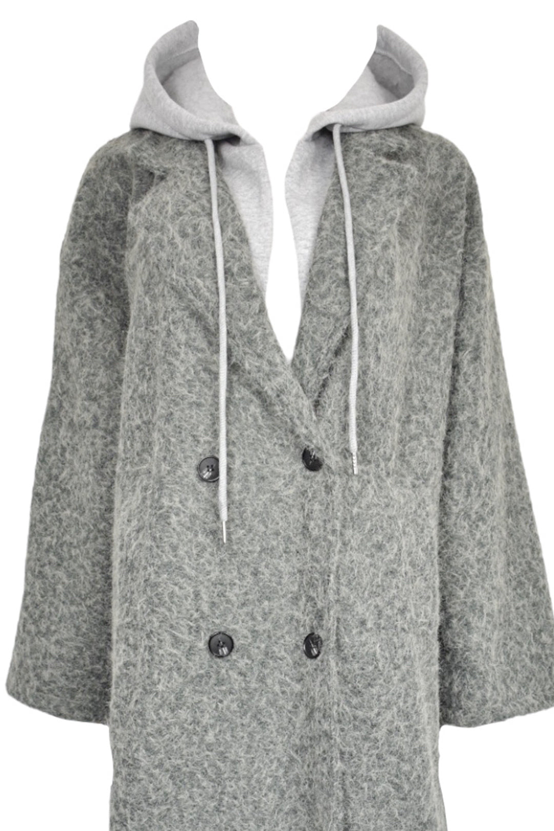 Womens Grey Hooded Woollen Duster Coat