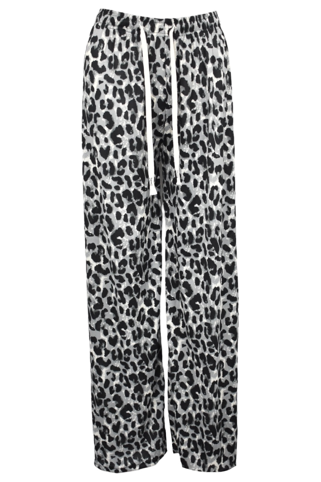 Womens Grey Leopard Print Pleated Wide Leg Trousers