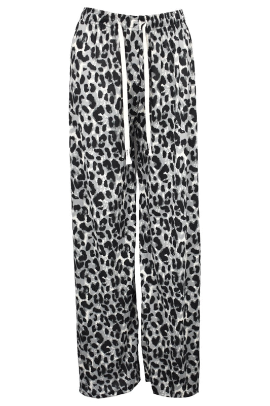 Womens Grey Leopard Print Pleated Wide Leg Trousers