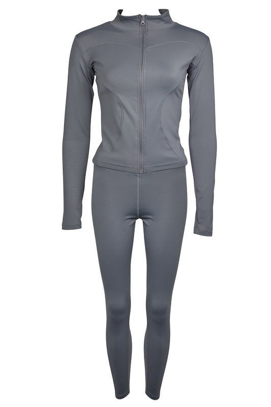 Womens Grey Zip Up Jacket & Leggings Active Set