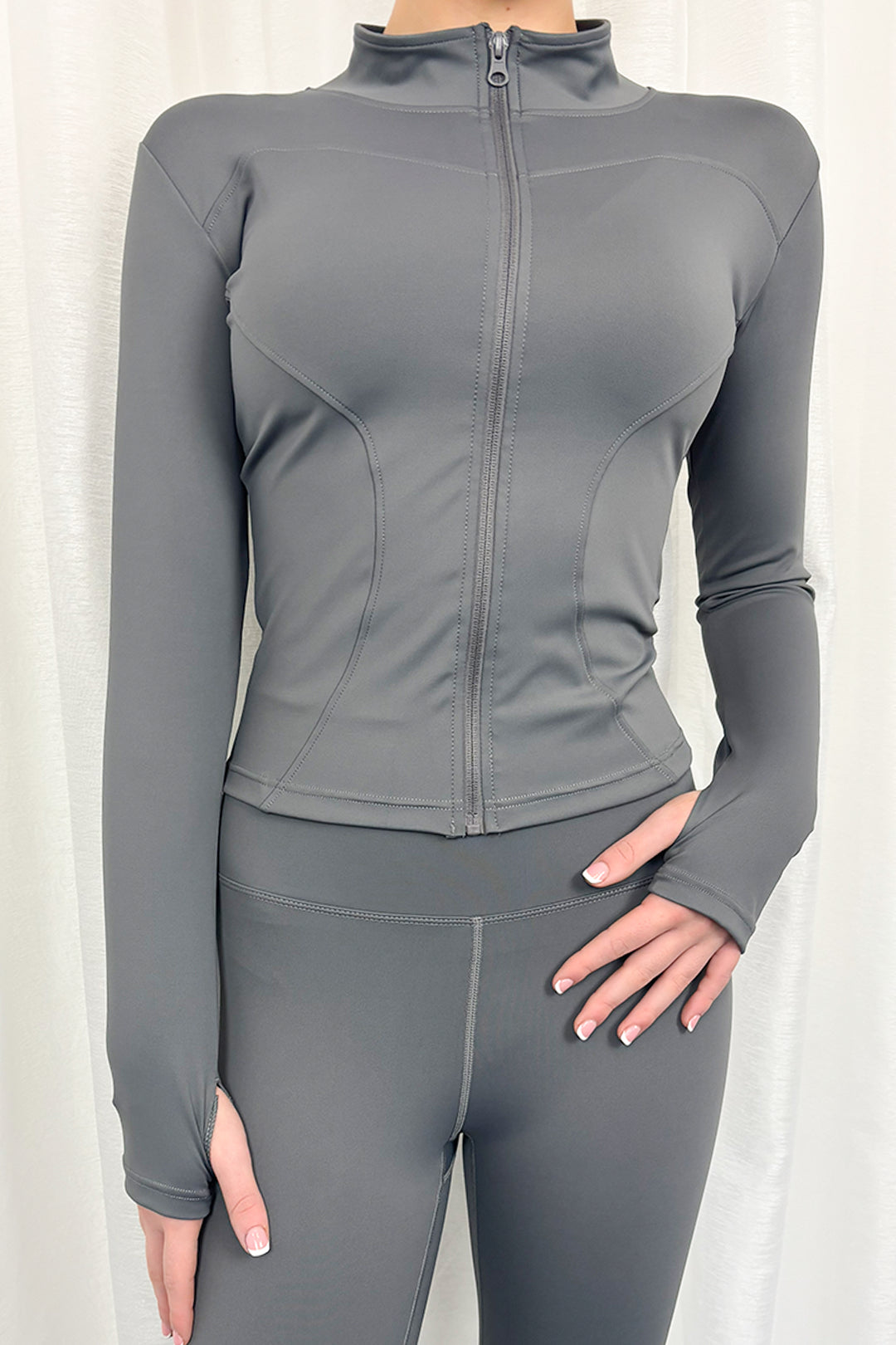 Womens Grey Zip Up Jacket & Leggings Active Set