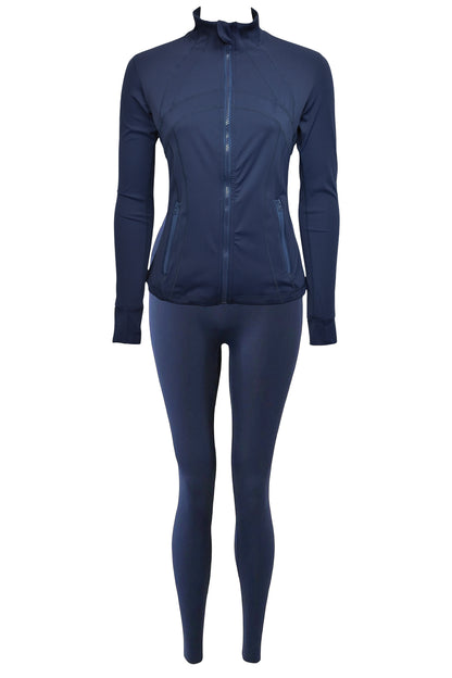 Womens Navy Active Leggings & Zip-Up Jacket Set