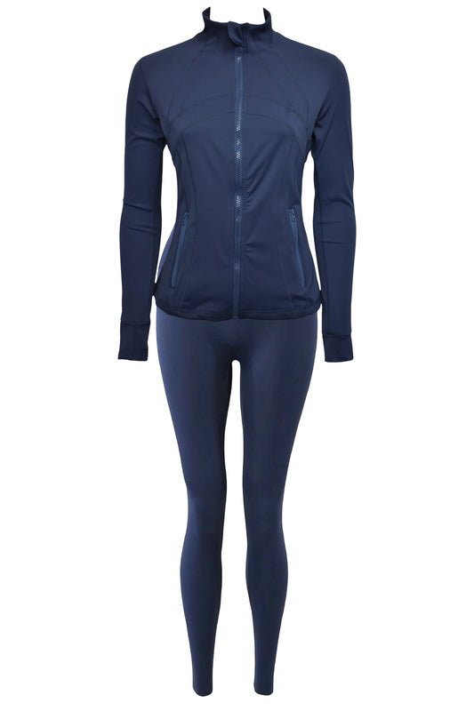 Womens Navy Active Leggings & Zip-Up Jacket Set