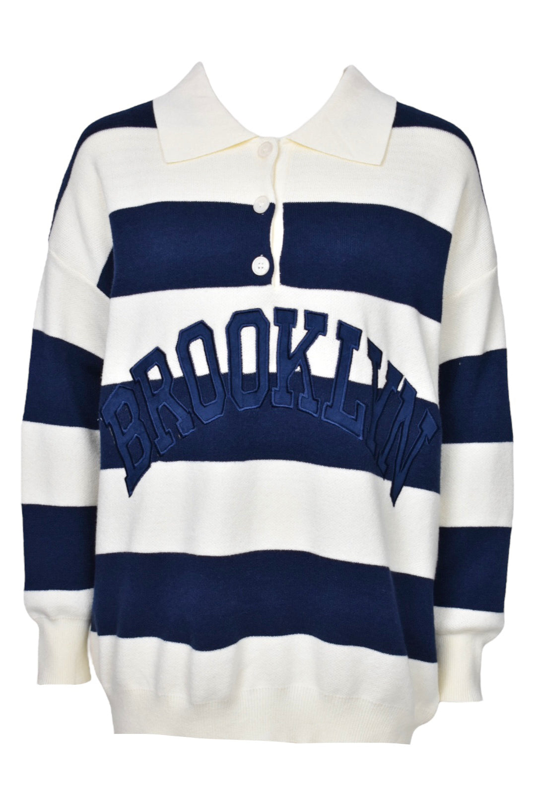 Navy & Cream BROOKLYN Striped Collared Jumper