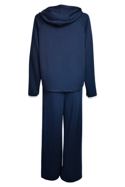 Navy Hooded Half Zip Wide Leg Loungesuit