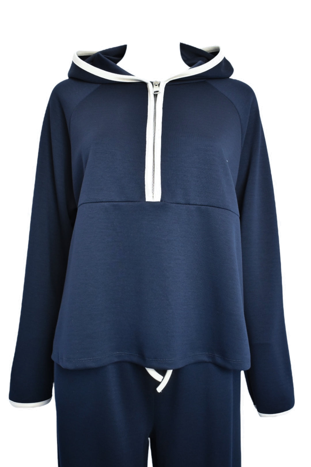 Navy Hooded Half Zip Wide Leg Loungesuit