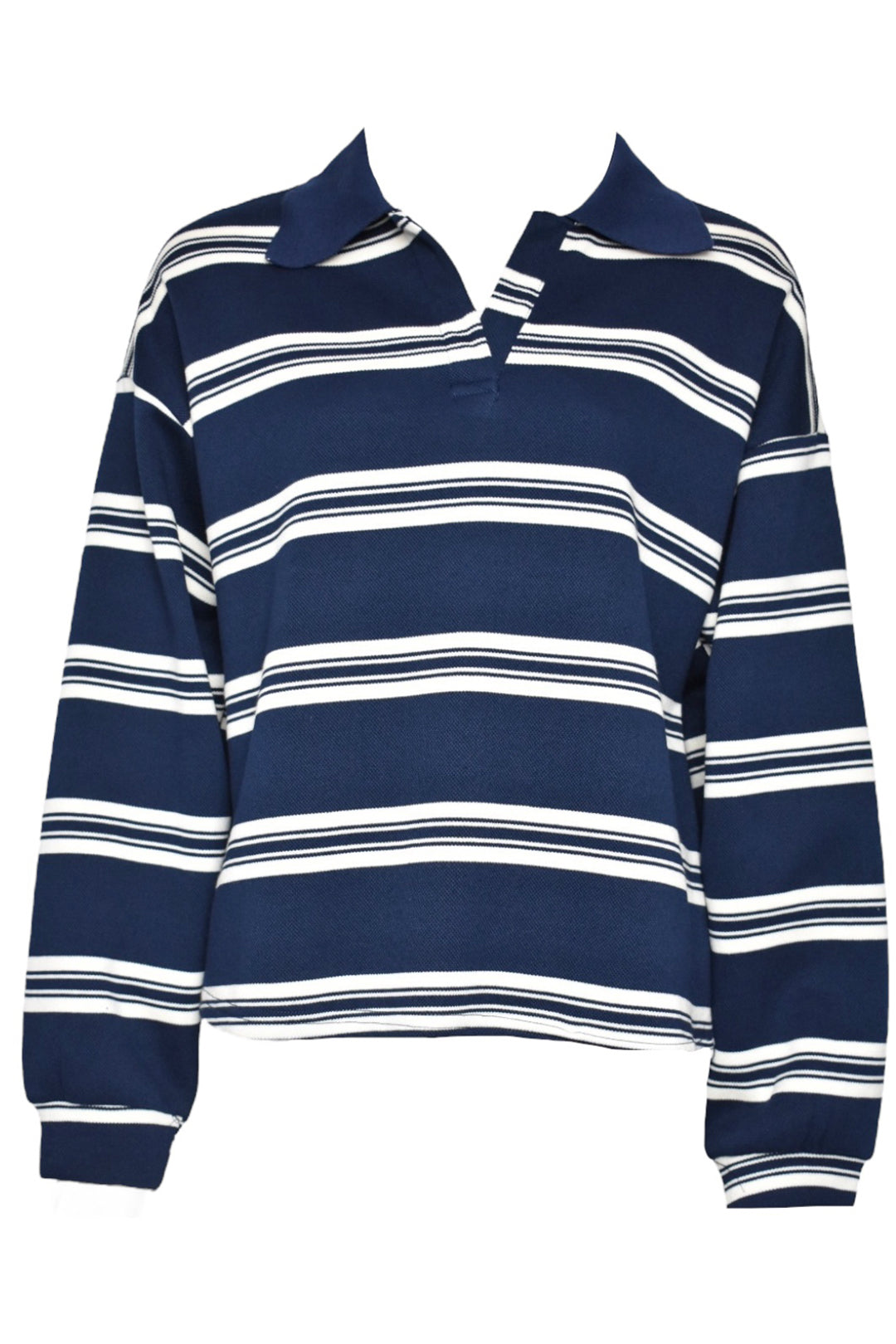 Womens Navy Striped Rugby Top 