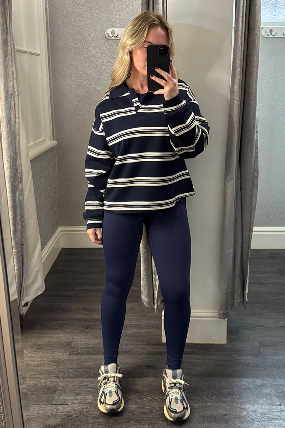 Womens Navy Striped Rugby Top 