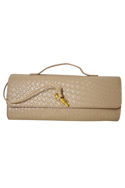 Nude Woven Gold Lock Rectangle Grab Bag