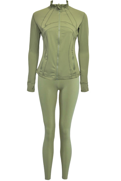 Olive Active Leggings & Zip-Up Jacket Set