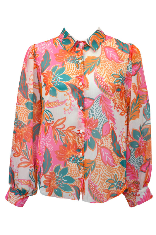 Womens Orange Multi Floral Blouse