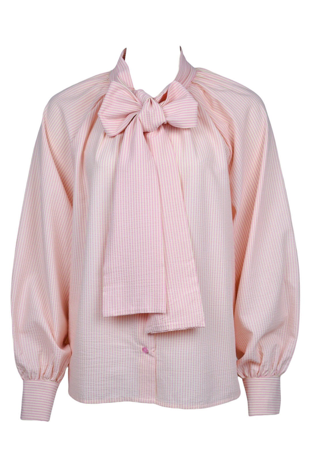 Pink Striped Tie Bow Blouse