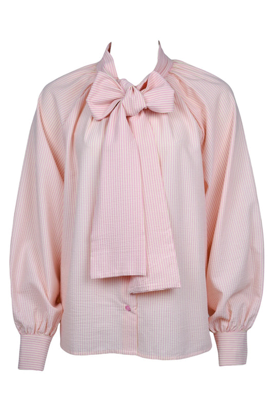 Pink Striped Tie Bow Blouse