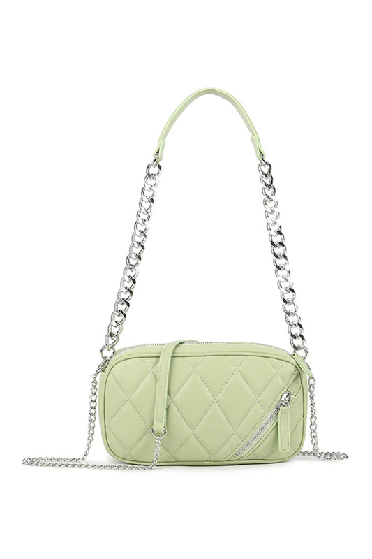 Pistachio Quilted Zipped Silver Chain Bag